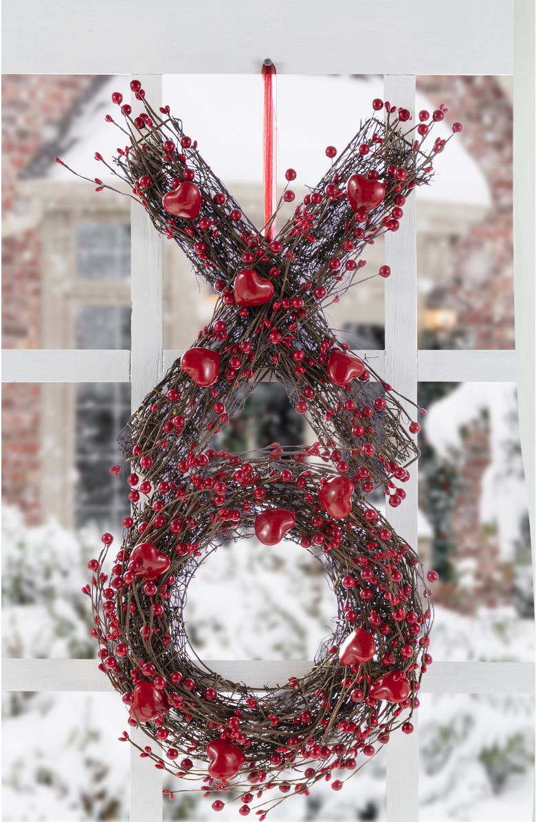 Glitzhome 24"H Red Valentine's XO Shaped Wreath, Alternate, color, Red