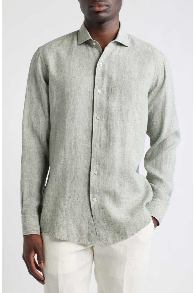 Astino Lino Tailored Fit Linen Button-Up Shirt, Main, color, WILLOW