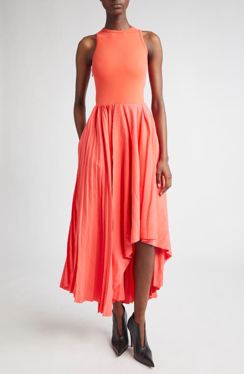 Asymmetric Pleated Cotton Dress