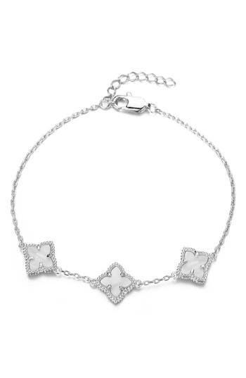 Adornia Silver Plated White Mother Of Pearl Flower Bracelet In Silver