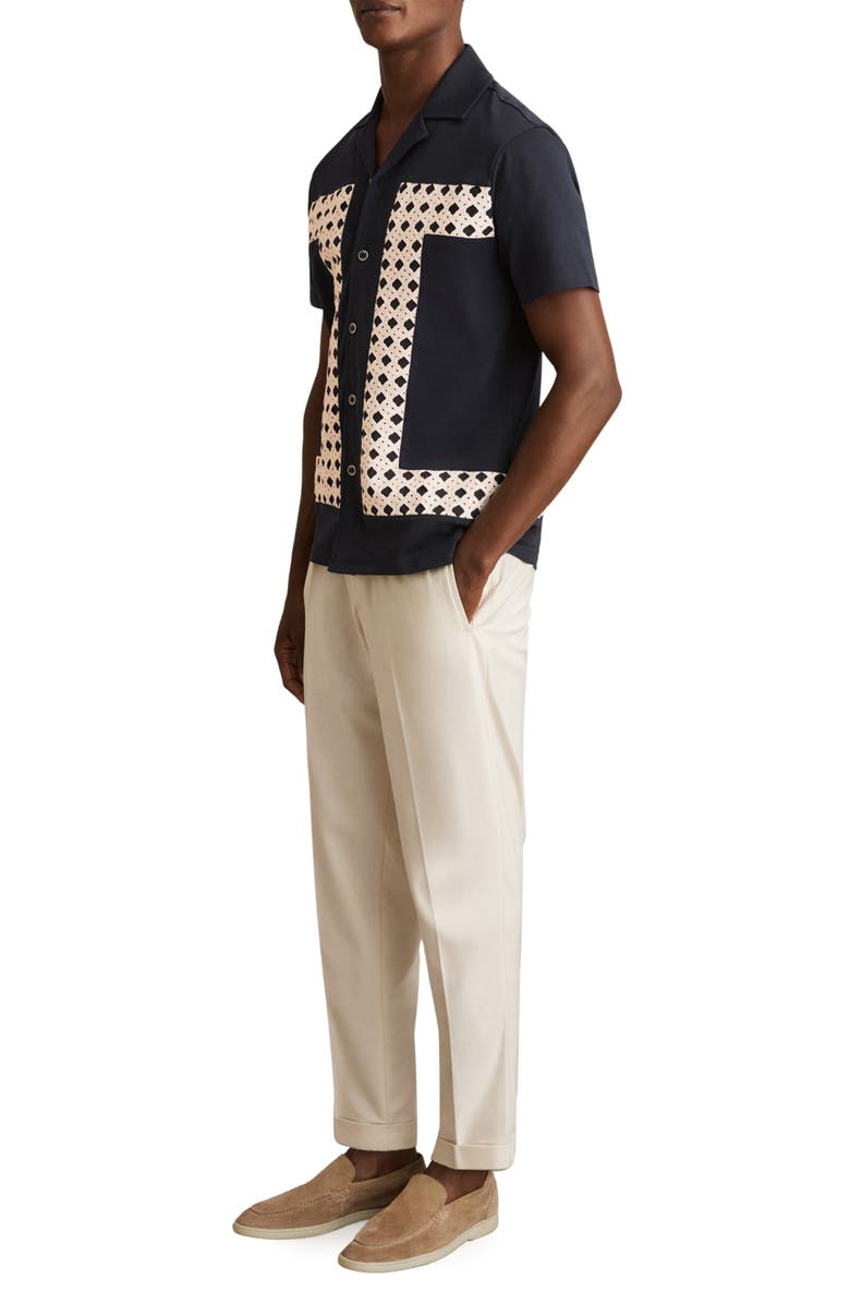 Reiss Cadore Overlay Detail Camp Shirt, Alternate, color, Navy