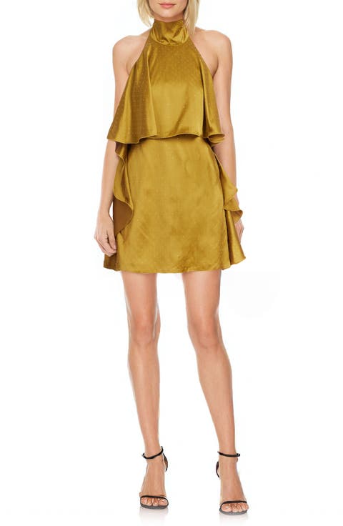 Crystal Detail Satin Halter Minidress