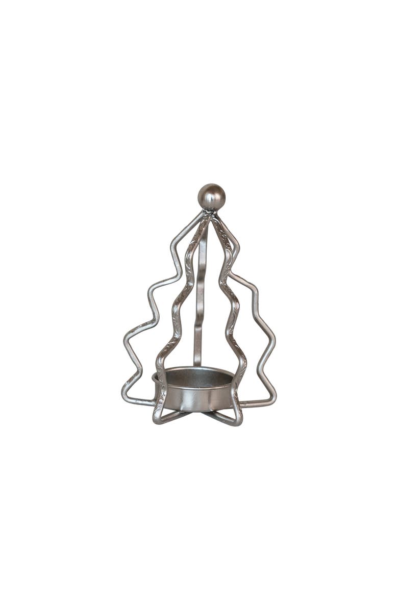 Storied Home Compact Metal Tree Shaped Tealight Holder, Silver Finish, Main, color, Silver