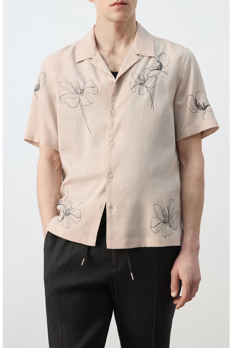 Regular Fit Embroidered Floral Camp Shirt, Main, color, BEIGE