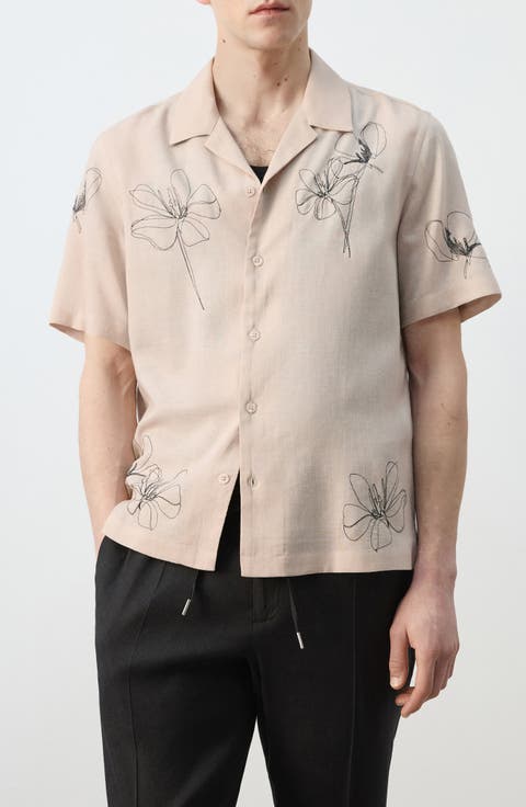 Regular Fit Embroidered Floral Camp Shirt
