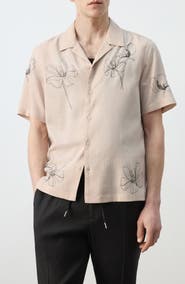 MANGO Regular Fit Embroidered Floral Camp Shirt