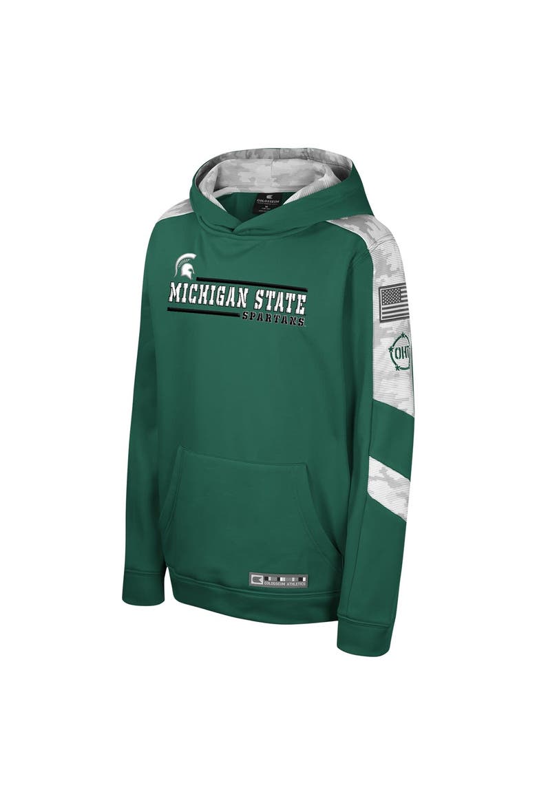 Youth Colosseum Green Michigan State Spartans OHT Military Appreciation Cyclone Digital Camo Pullover Hoodie, Alternate, color, Green