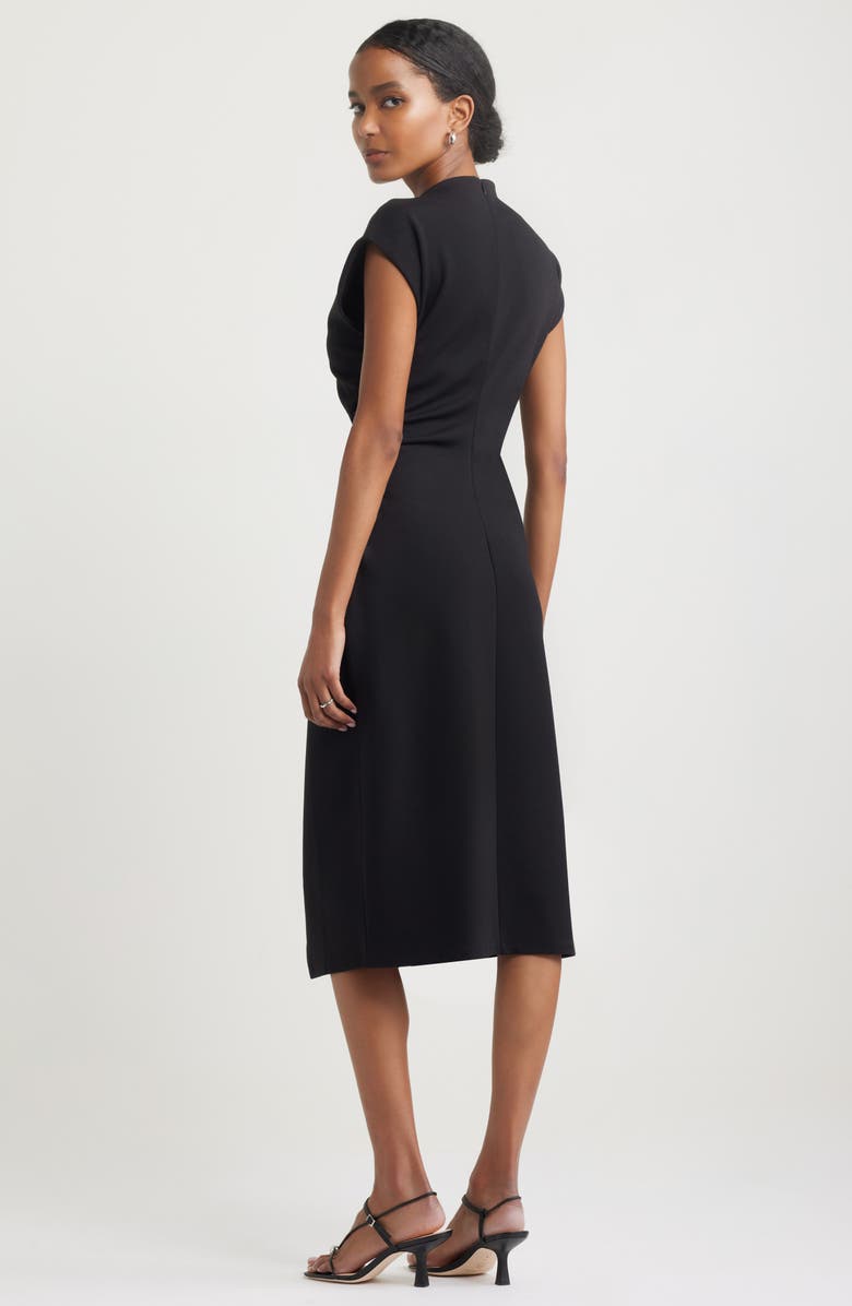 Nordstrom Ruched Funnel Neck Midi Dress, Alternate, color, Black