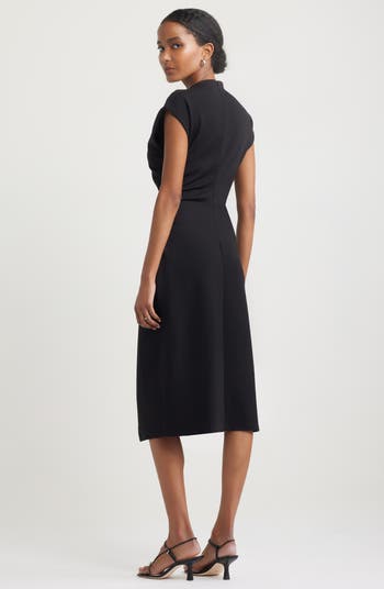 Ruched Funnel Neck Midi Dress