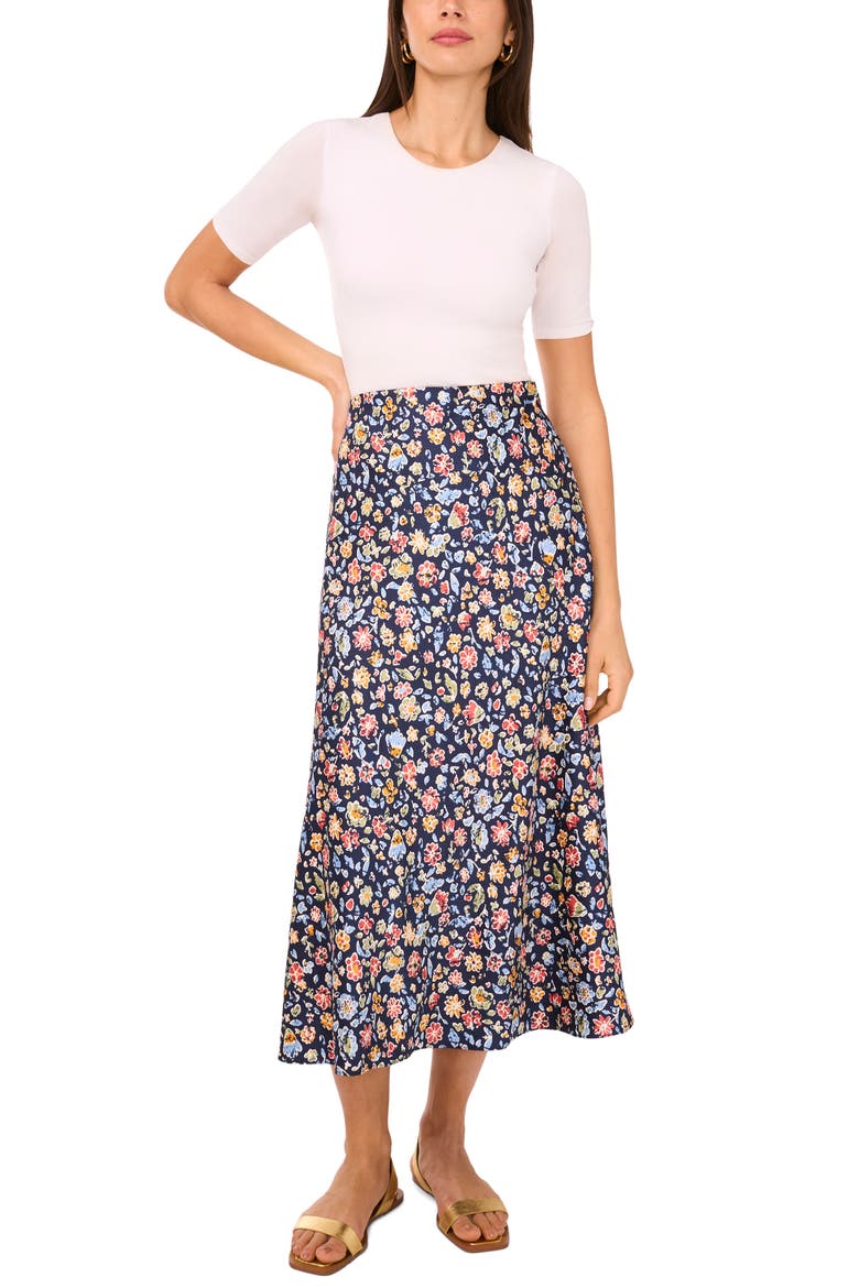 Floral Bias Cut Midi Skirt, Alternate, color, CLASSIC NAVY