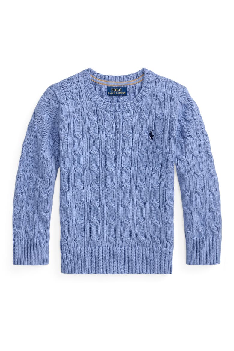 Kids' Cabled Cotton Crewneck Sweater (Nordstrom Exclusive), Main, color, CAMPUS BLUE