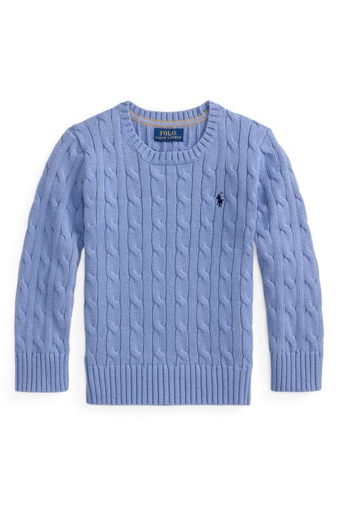 Kids' Cabled Cotton Crewneck Sweater