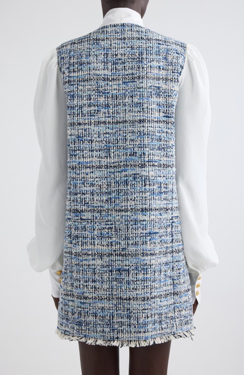 Balmain Tie Neck Long Sleeve Mixed Media Dress, Alternate, color, 