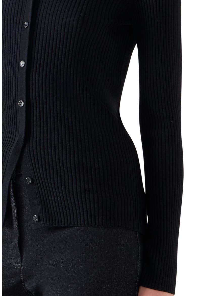 Fitted Virgin Merino Wool Rib Cardigan, Alternate, color, BLACK