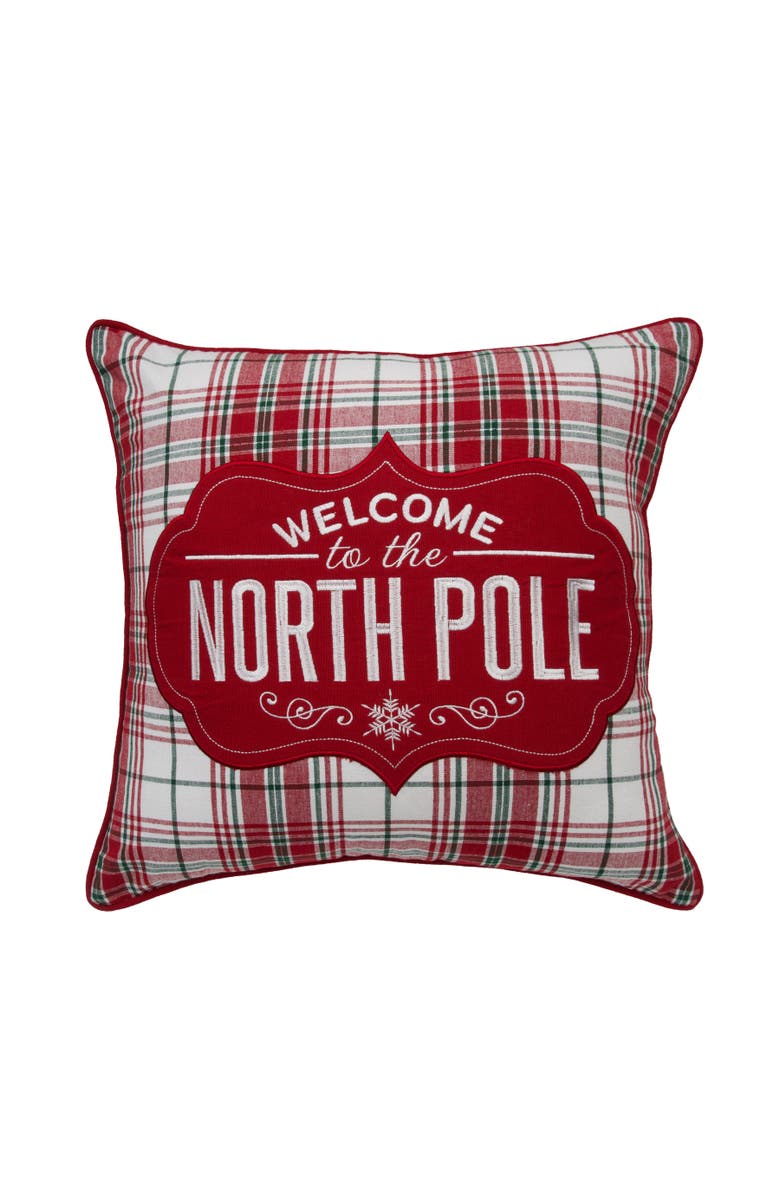C&F Home Welcome North Pole Christmas Throw Pillow, 18" x 18", Main, color, Red