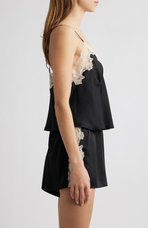 Open Edit Lace Trim Satin Short Pajamas In Black