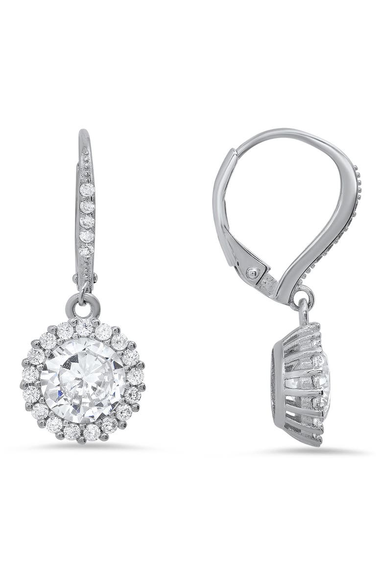Sterling Silver CZ Halo Drop Earrings, Main, color, SILVER