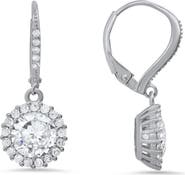 Queen Jewels Sterling Silver CZ Halo Drop Earrings