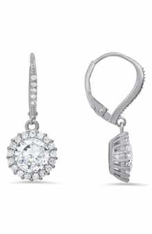Queen Jewels Sterling Silver CZ Halo Drop Earrings