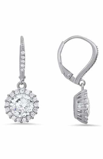 Queen Jewels Sterling Silver CZ Halo Drop Earrings
