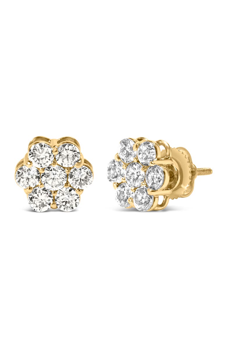 Haus of Brilliance 14K White Gold 1 1/2 cttw Diamond Floral Cluster Stud Earrings, Alternate, color, Yellow