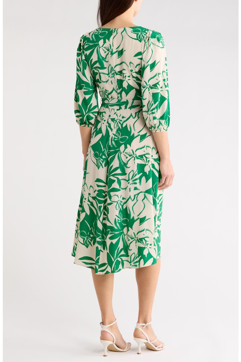 Balloon Sleeve Faux Wrap Midi Dress, Alternate, color, WHITNEY BOTANICAL