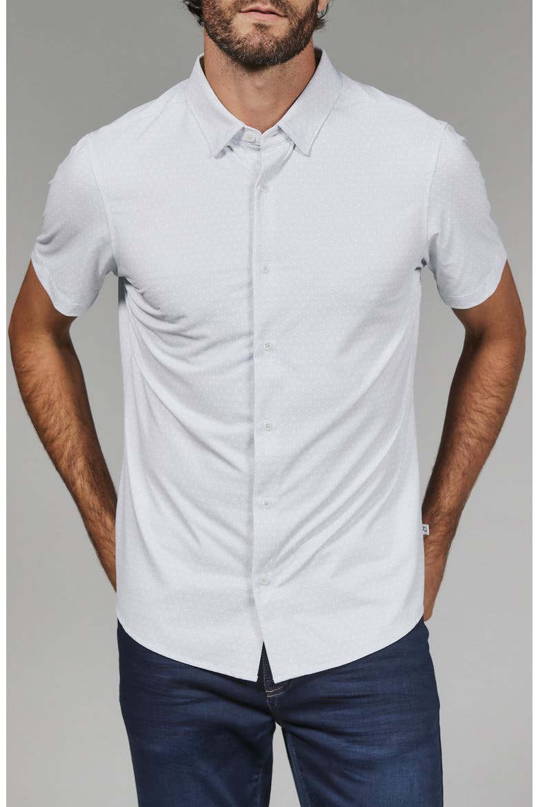 Corsica Geo Print Short Sleeve Stretch Button-Up Shirt, Main, color, WHITE