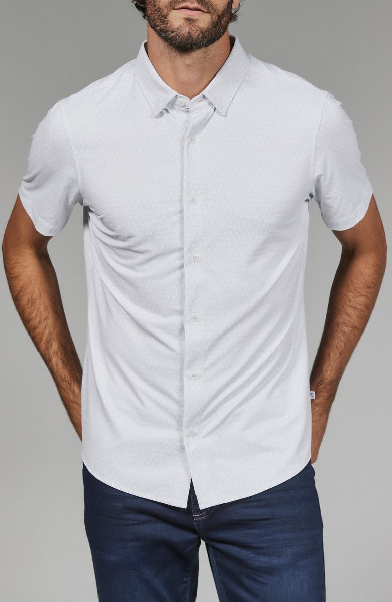 7 Diamonds Corsica Geo Print Short Sleeve Stretch Button-Up Shirt, Main, color, 