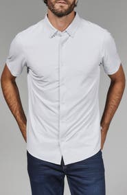 7 Diamonds Corsica Geo Print Short Sleeve Stretch Button-Up Shirt
