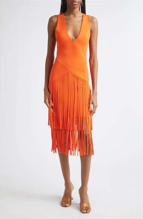 Patricia Seamed Fringe Hem Midi Dress