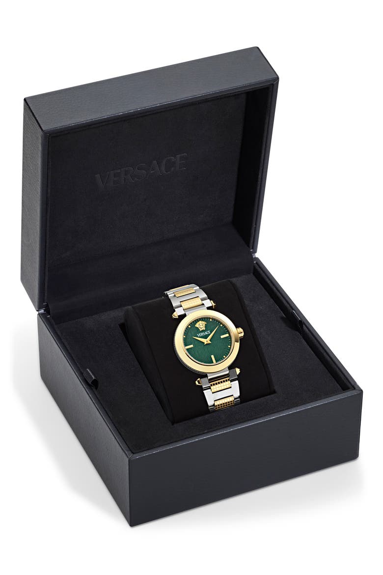 Greek Bracelet Watch, 35mm, Alternate, color, TWO TONE/ GREEN