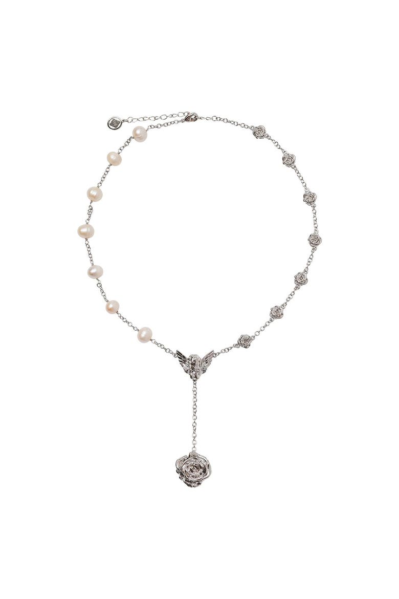 Devotion Cupid Pearl Rose Necklace, Alternate, color, Silver & White
