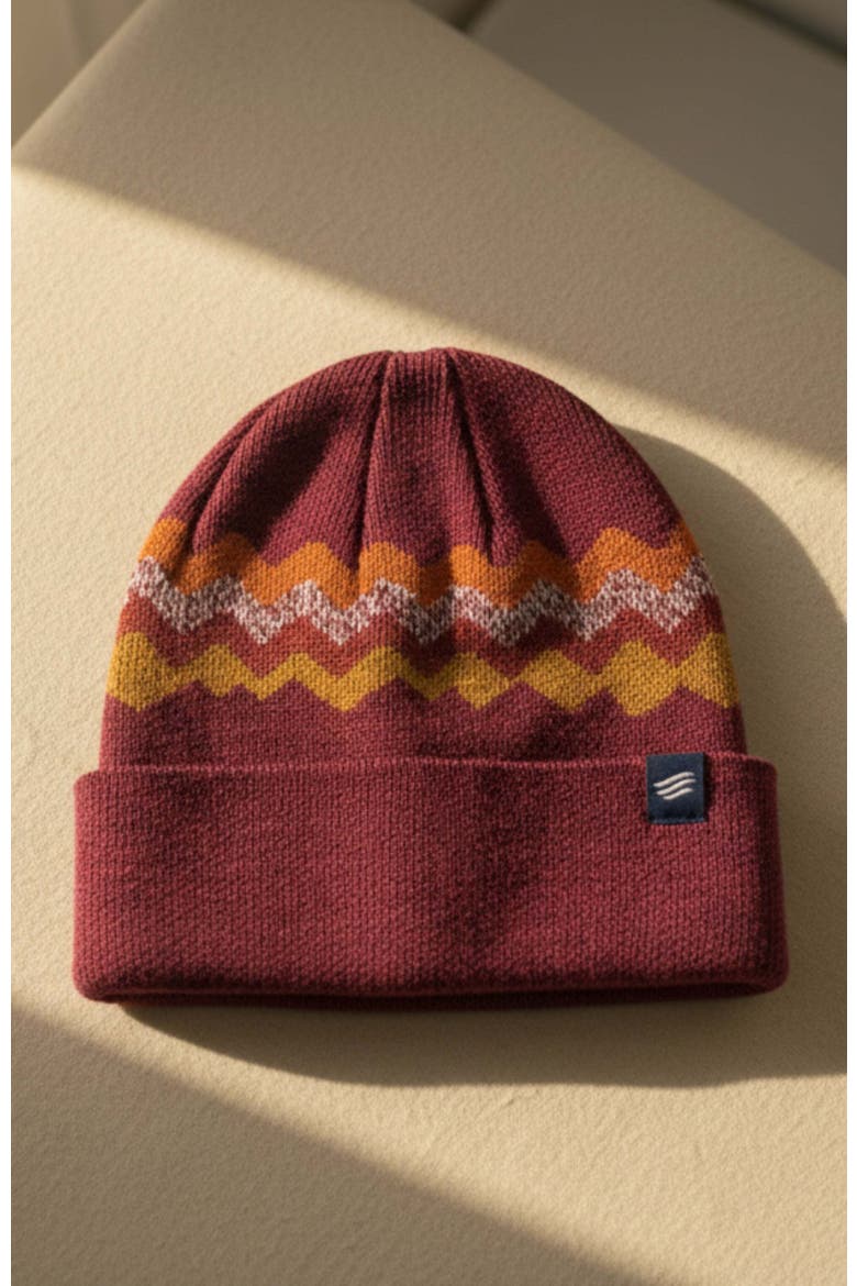 The Merino Wool Mountain Scape Knit Beanie, Alternate, color, Burgundy