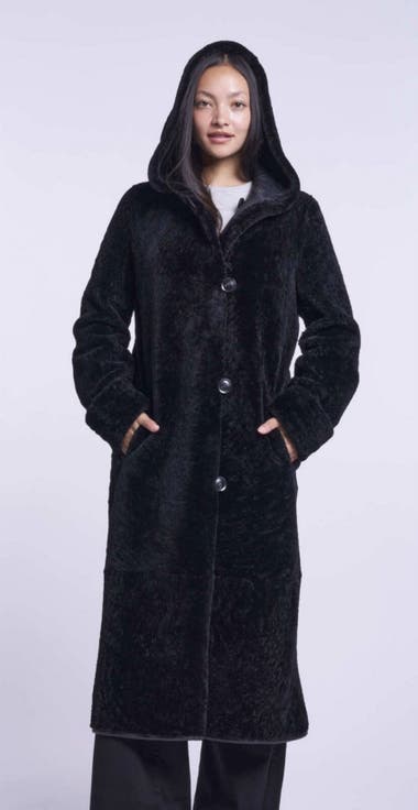 Hooded Shearling Coat