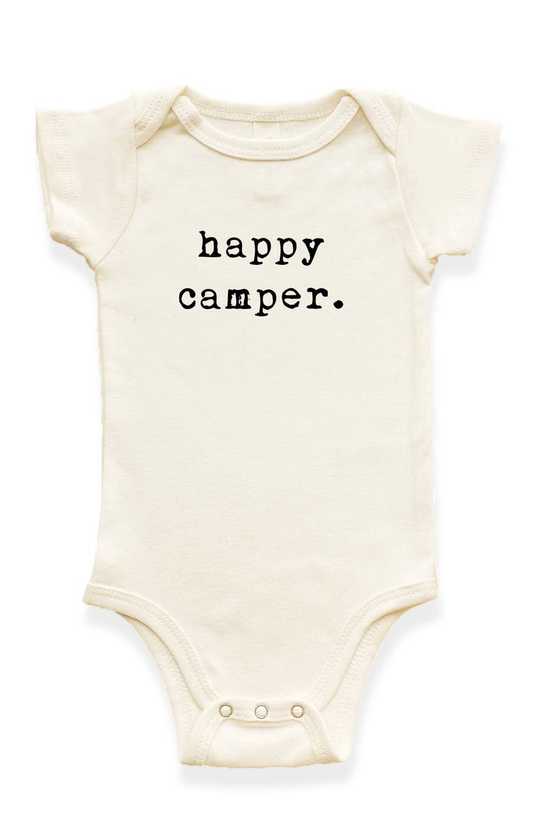 Tenth & Pine Happy camper Organic Baby Bodysuit, Main, color, Natural Black Lettering