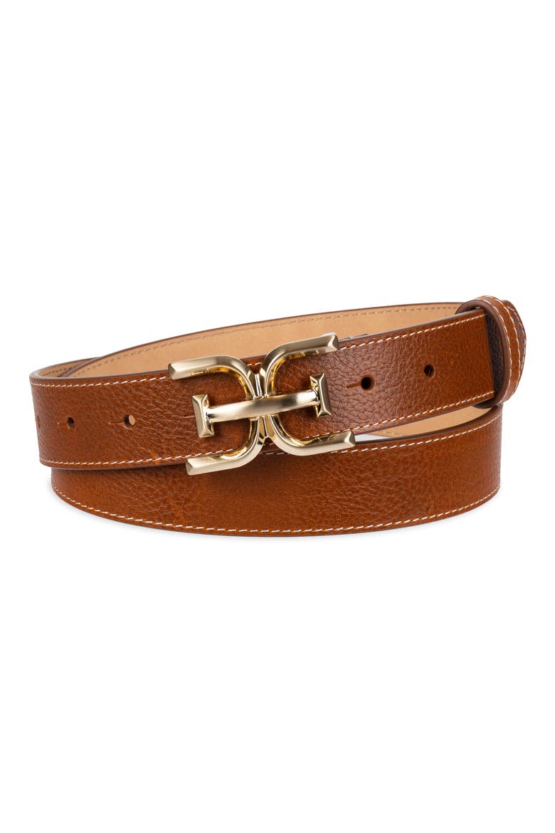 Logo Buckle Leather Belt, Main, color, SADDLE