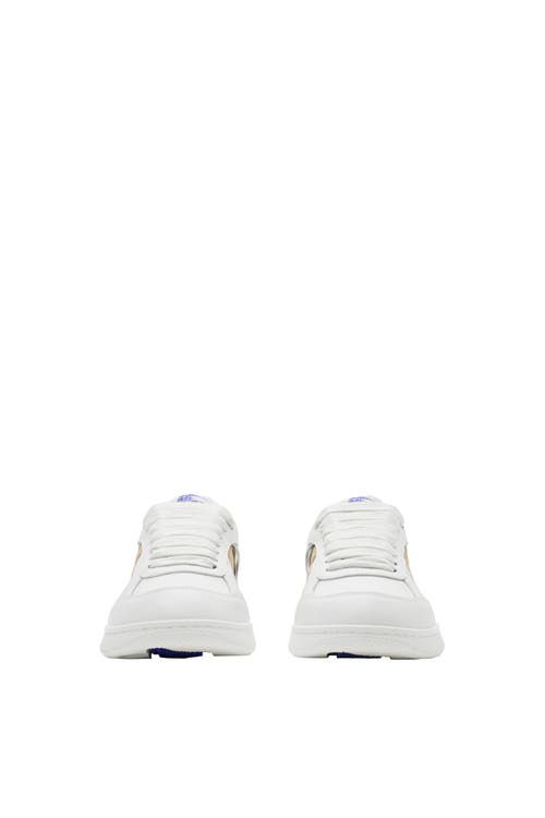 Burberry White Leather Sneaker Terrace And Check In White/sand