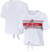 WEAR by Erin Andrews Women's WEAR by Erin Andrews White Ohio State Buckeyes Striped Front Knot Cropped T-Shirt
