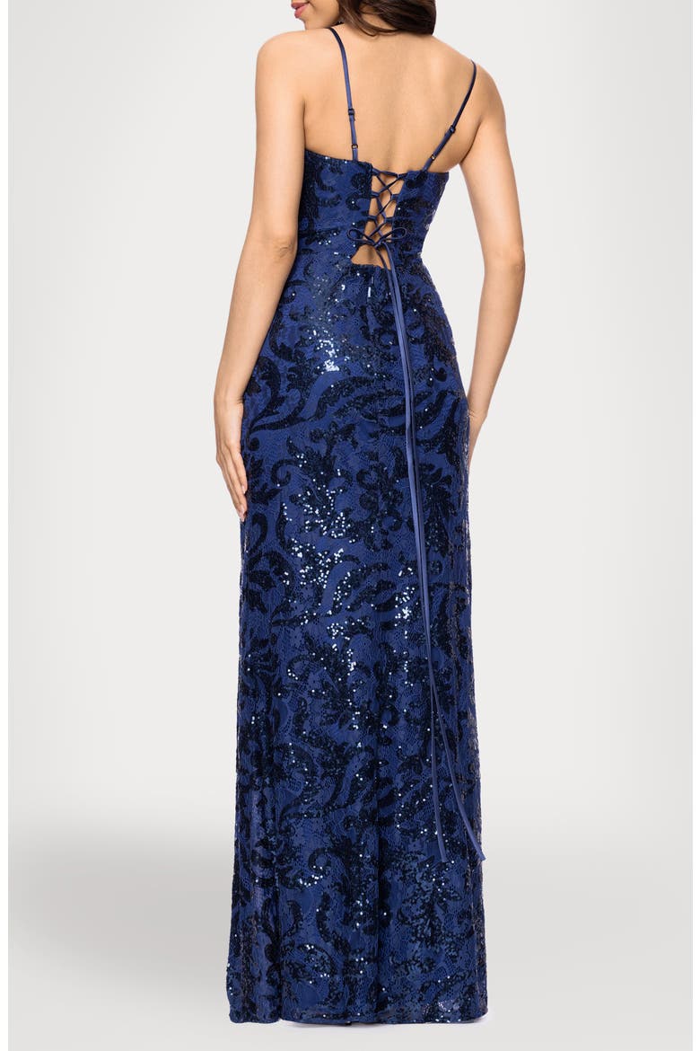 Sequin Lace Sleeveless Gown, Alternate, color, CADET BLUE