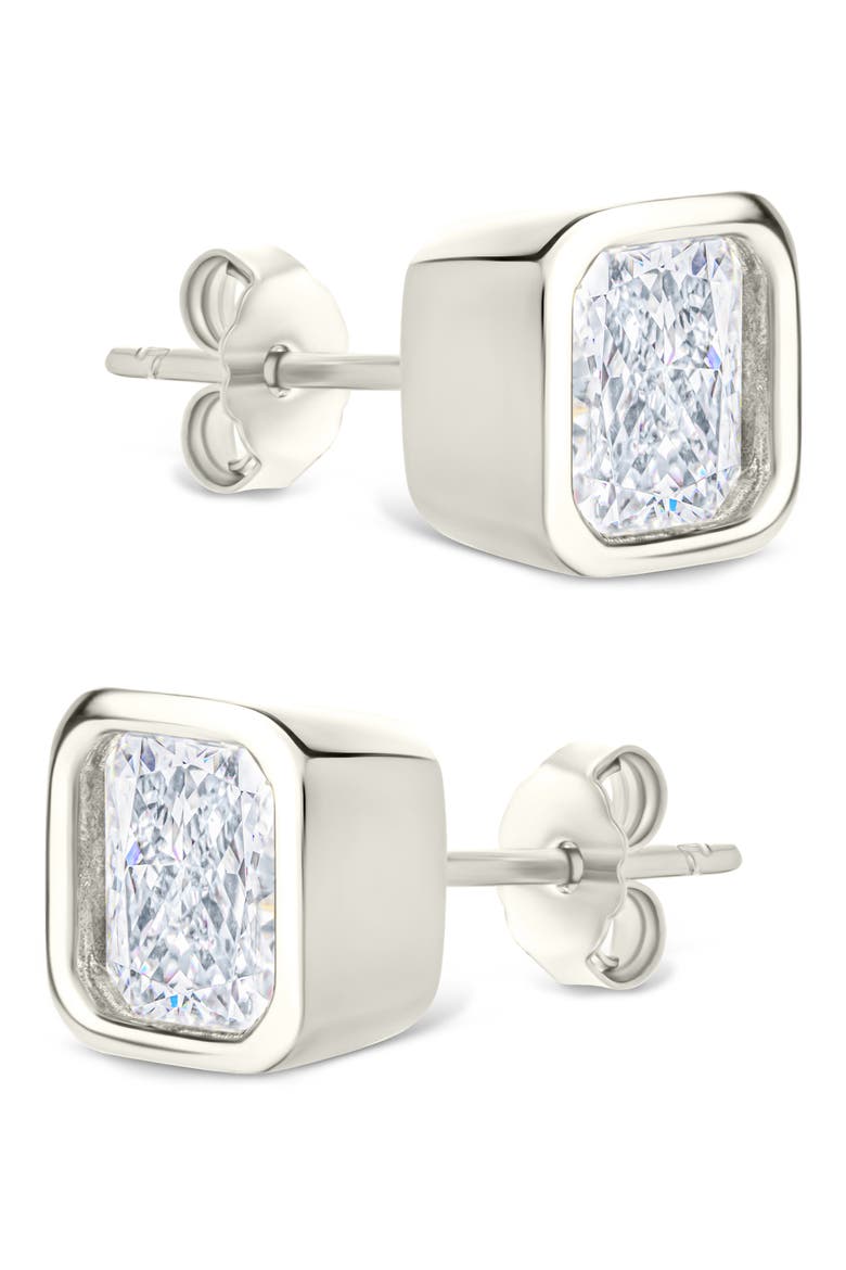 Asscher-Cut Cubic Zirconia Stud Earrings, Alternate, color, SILVER