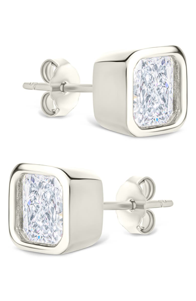 Sterling Forever Asscher-Cut Cubic Zirconia Stud Earrings, Alternate, color, Silver