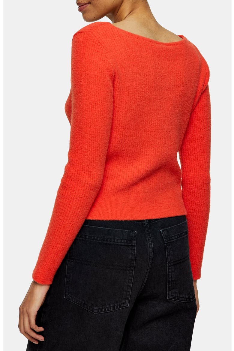 Sweetheart Neck Fluffy Sweater, Alternate, color, RED