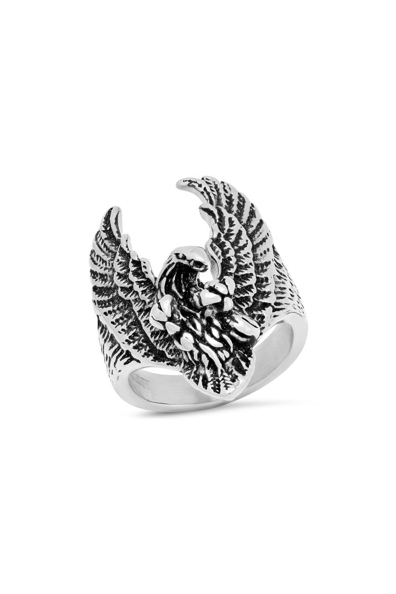 Men's Stainless Steel Eagle Ring, Main, color, SILVER
