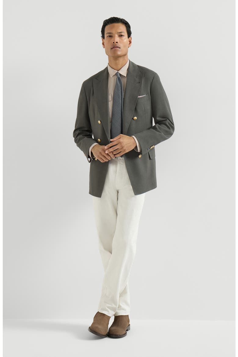 Garment-dyed shirt in cotton chevron with spread collar, epaulettes and chest pockets, Alternate, color, White