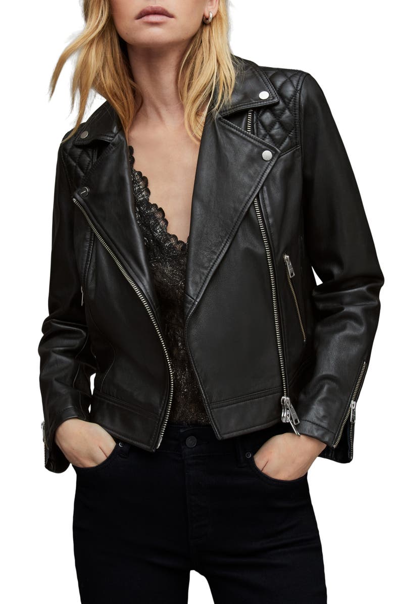 AllSaints Caden Sheepskin Leather Moto Jacket, Main, color, 