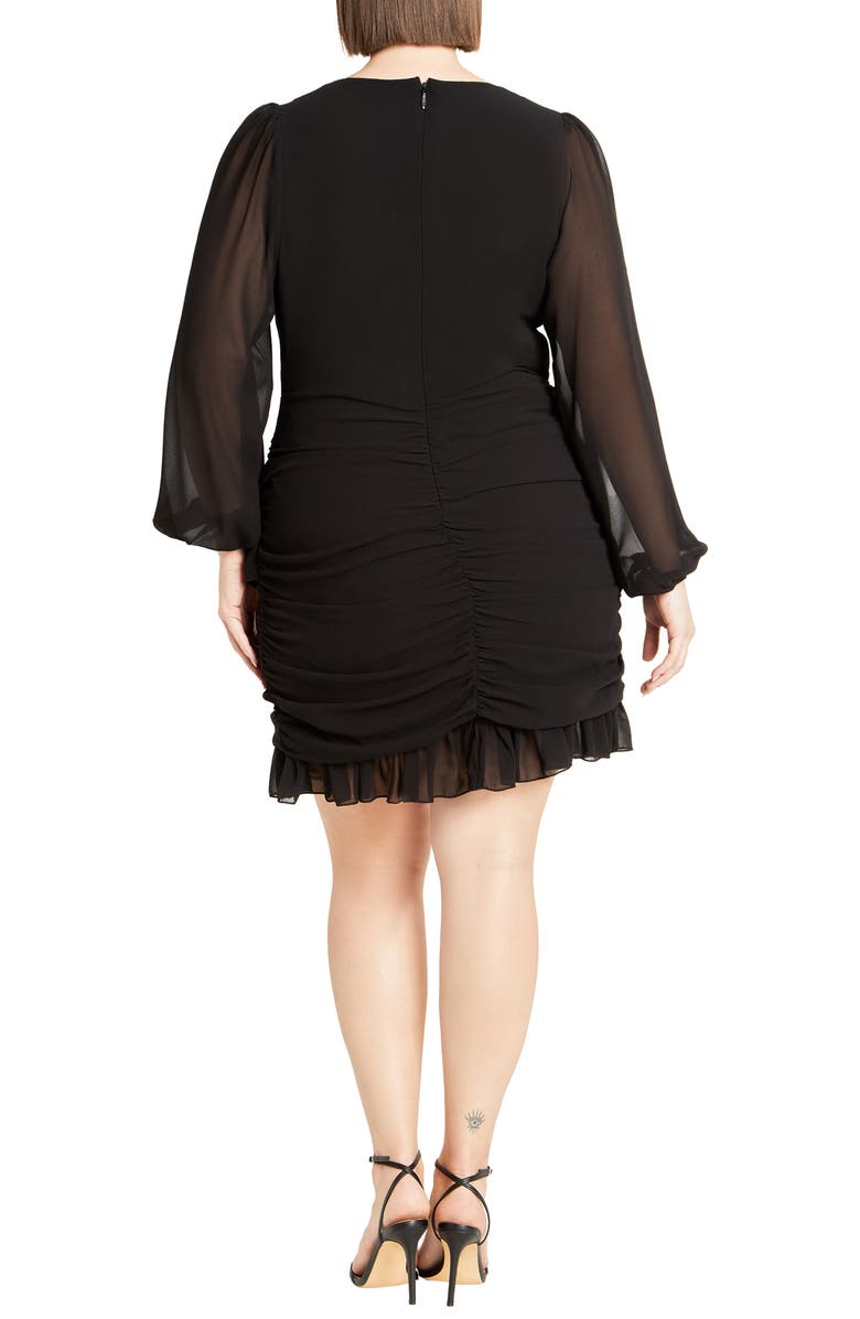 City Chic Kitty Long Sleeve Ruffle Trim Minidress, Alternate, color,