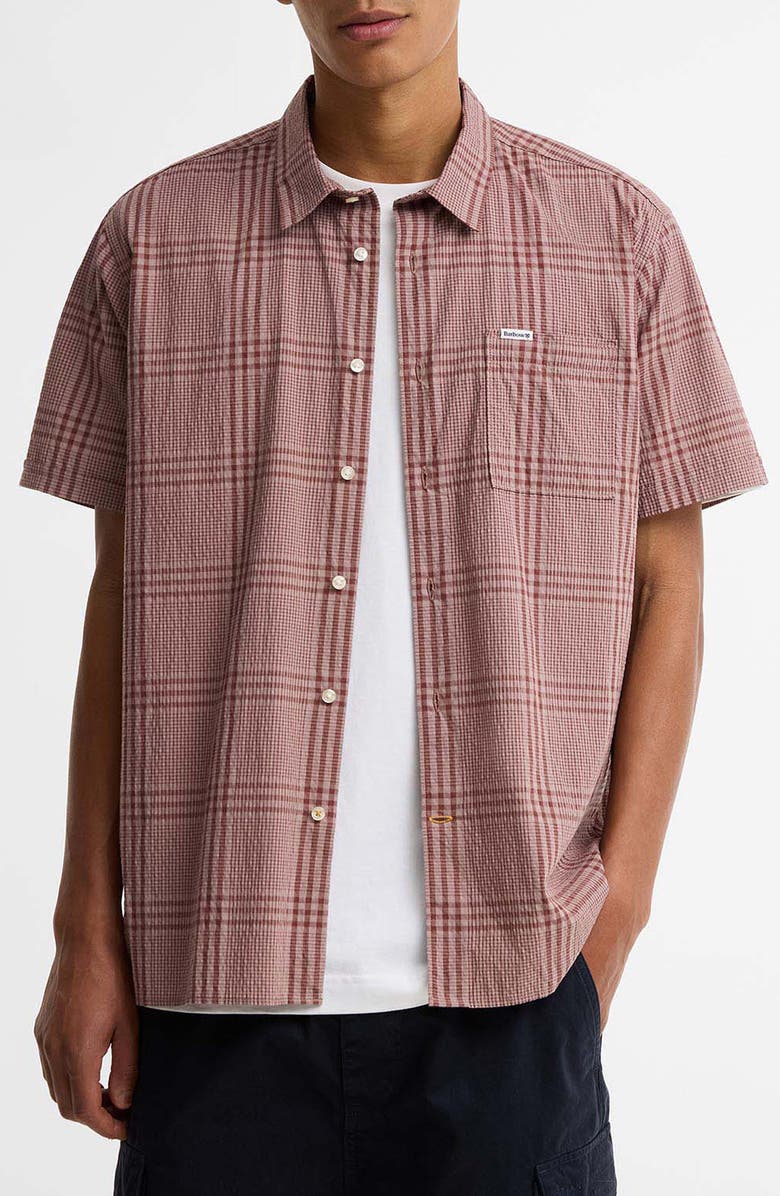 Barbour Carrock Plaid Seersucker Short Sleeve Button-Up Shirt, Main, color, Burnt Pepper