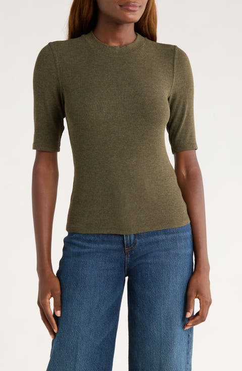 The Heathered Ribbed Crewneck Crop T-Shirt