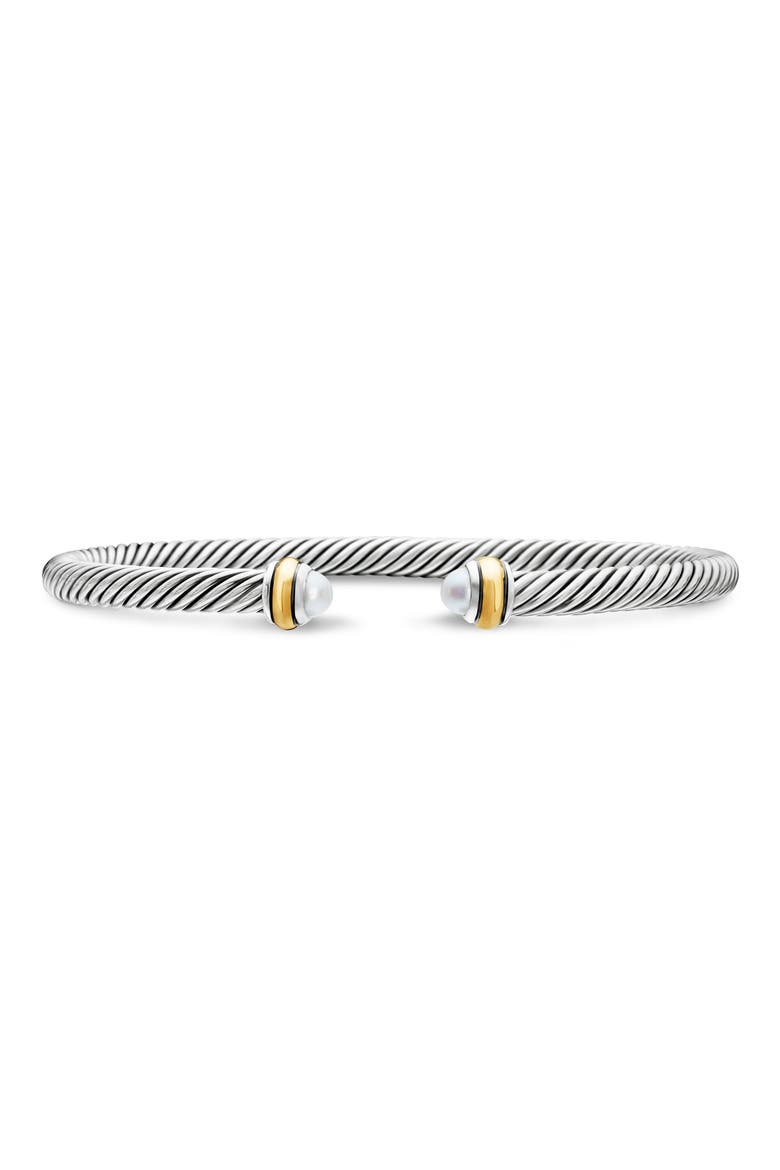 Cable Classic Bracelet with 18K Gold & Semiprecious Stones, 4mm, Main, color, SILVER/ PEARL