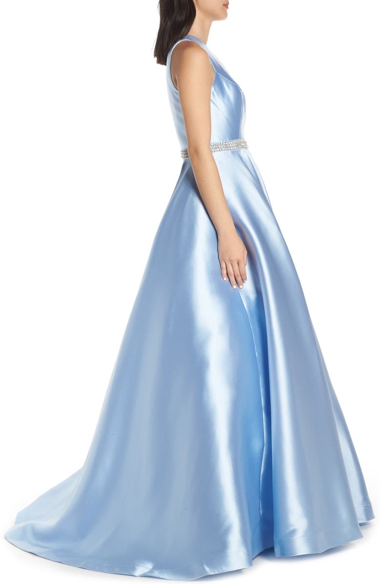Mac Duggal Embellished Waist Satin Ballgown, Alternate, color,